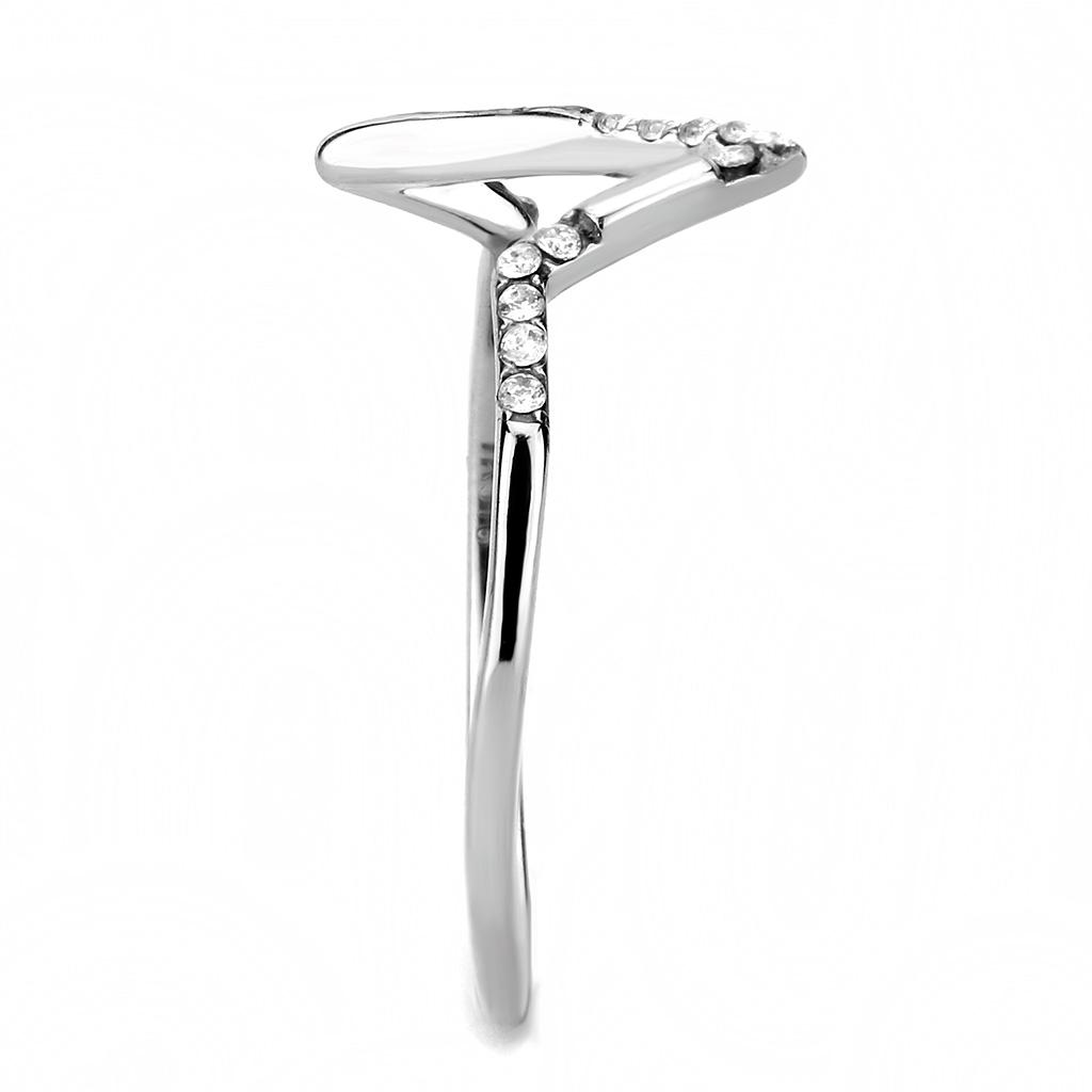 MADA107 - High polished (no plating) Stainless Steel Ring with AAA Grade CZ  in Clear