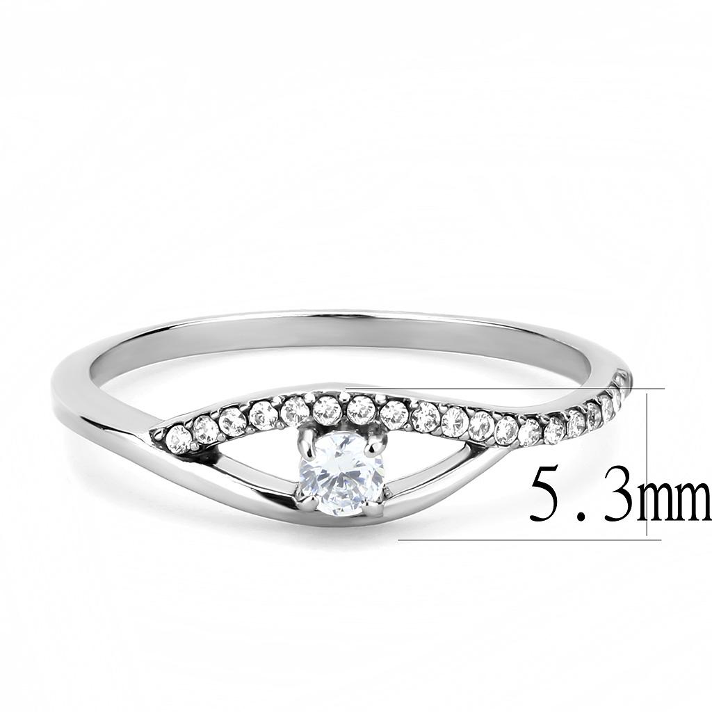 MADA108 - High polished (no plating) Stainless Steel Ring with AAA Grade CZ  in Clear