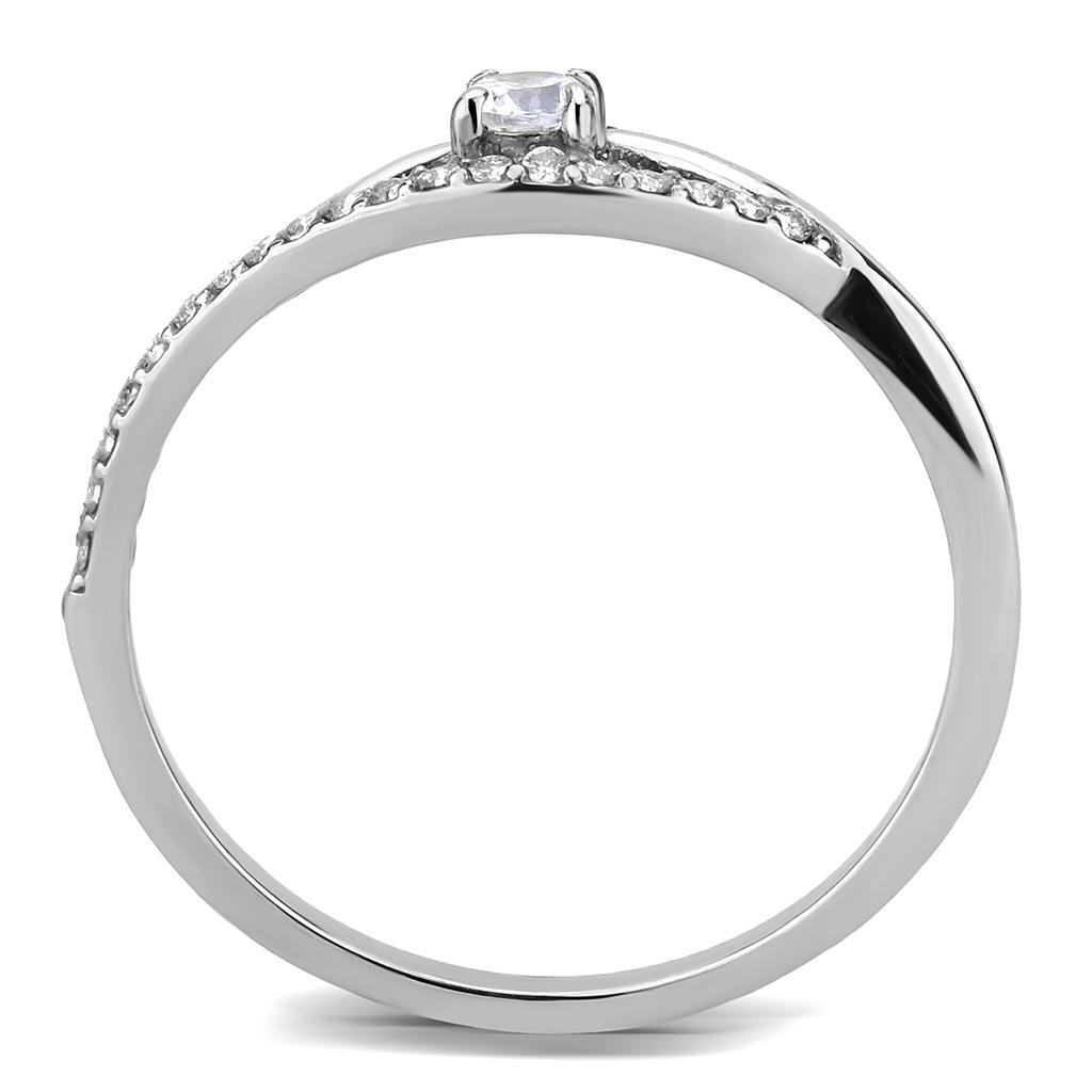 MADA108 - High polished (no plating) Stainless Steel Ring with AAA Grade CZ  in Clear