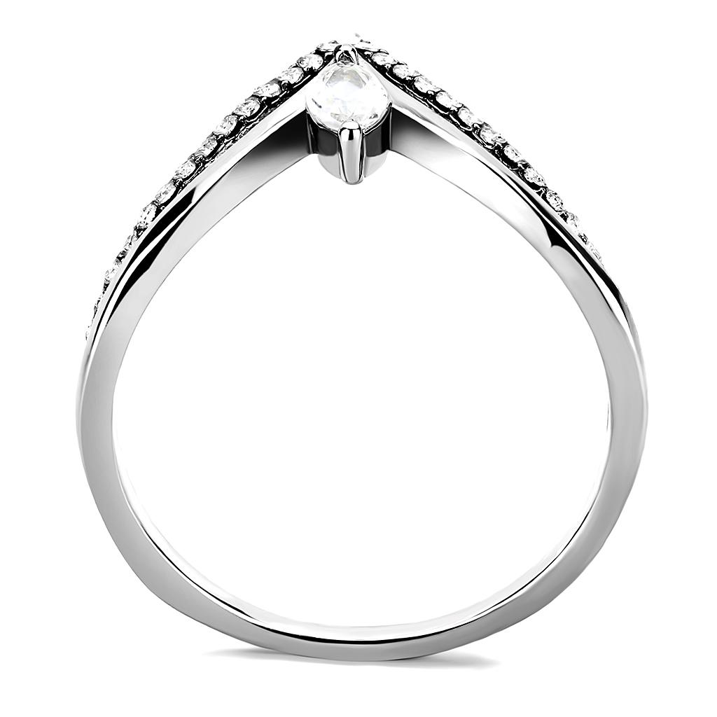 MADA109 - High polished (no plating) Stainless Steel Ring with AAA Grade CZ  in Clear