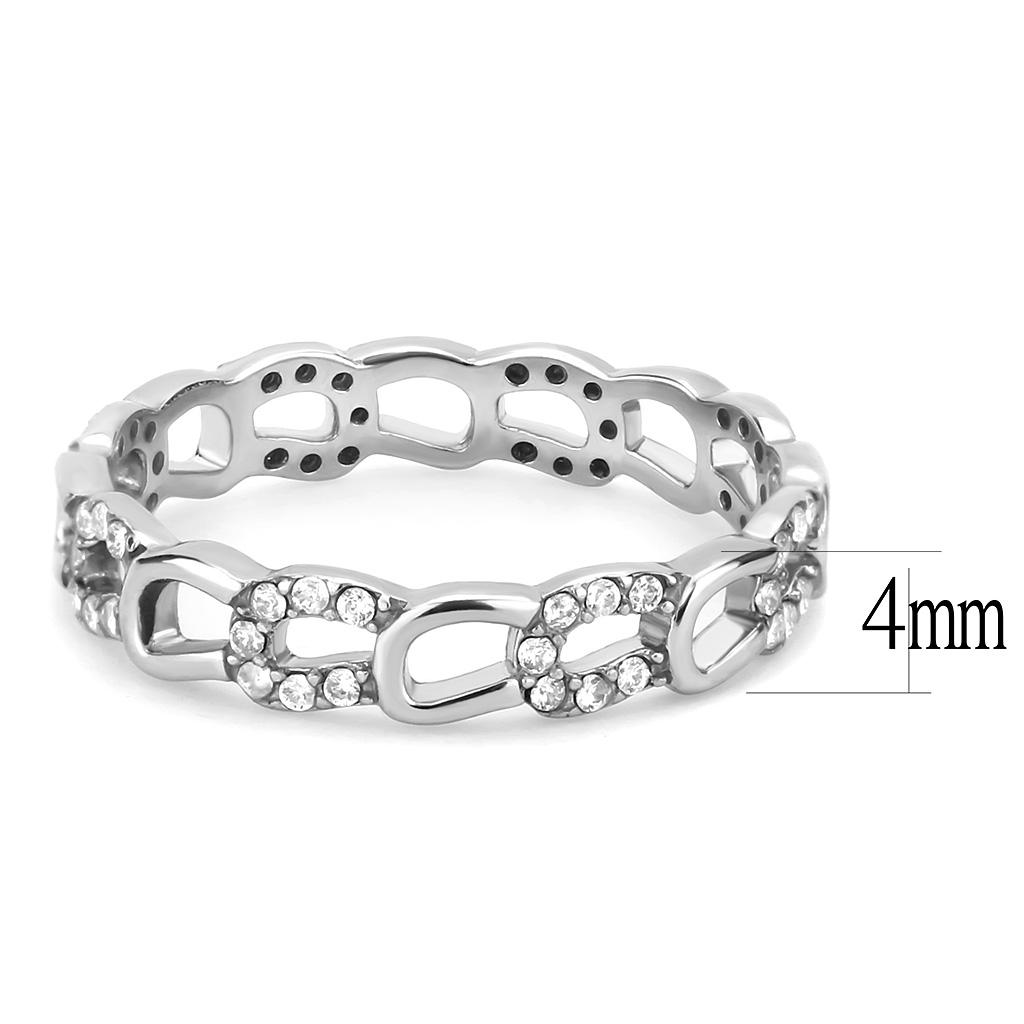 MADA111 - High polished (no plating) Stainless Steel Ring with AAA Grade CZ  in Clear