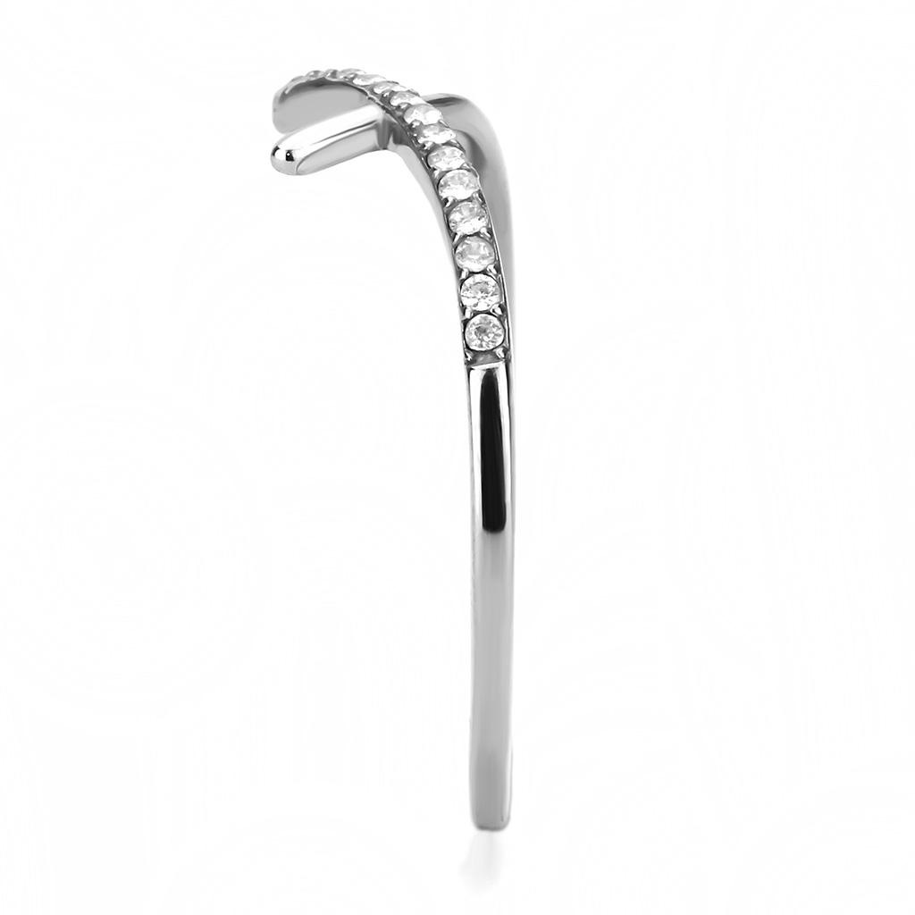 MADA112 - High polished (no plating) Stainless Steel Ring with AAA Grade CZ  in Clear