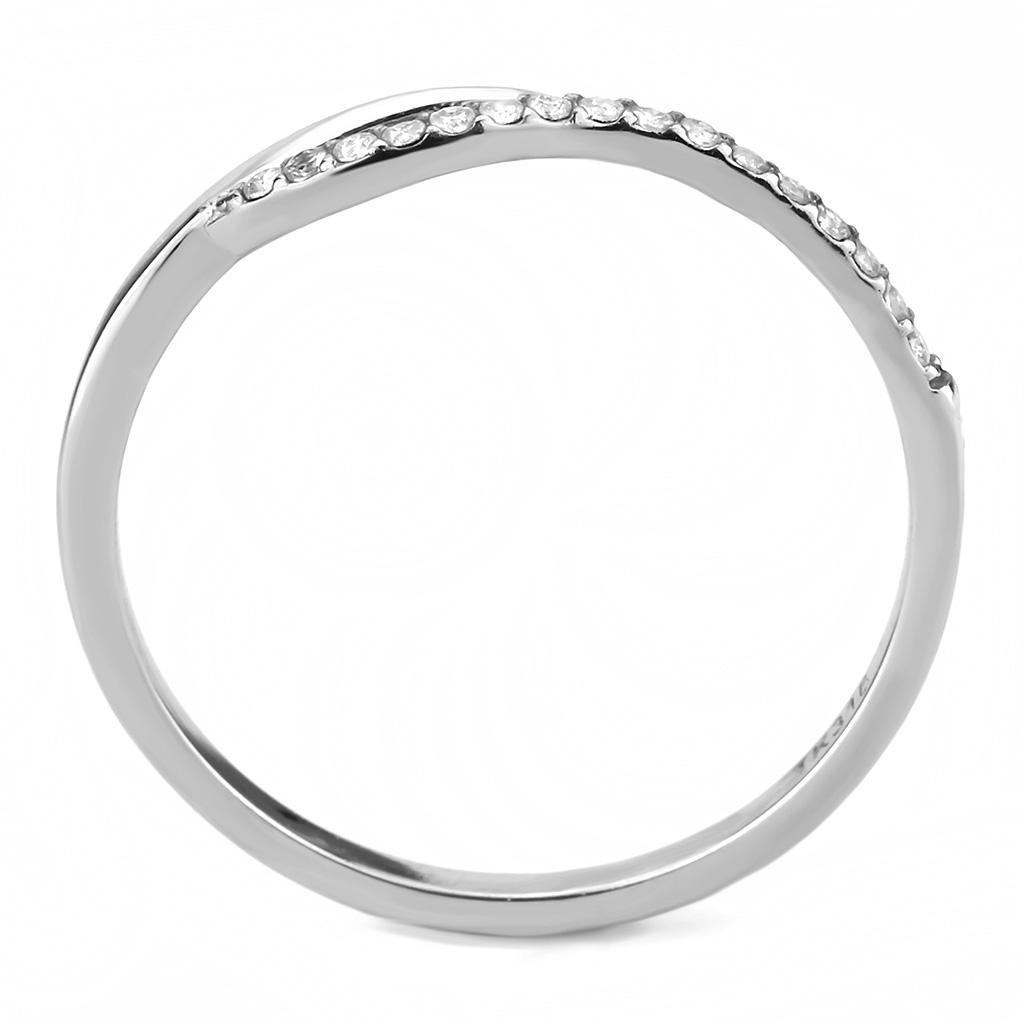 MADA113 - High polished (no plating) Stainless Steel Ring with AAA Grade CZ  in Clear