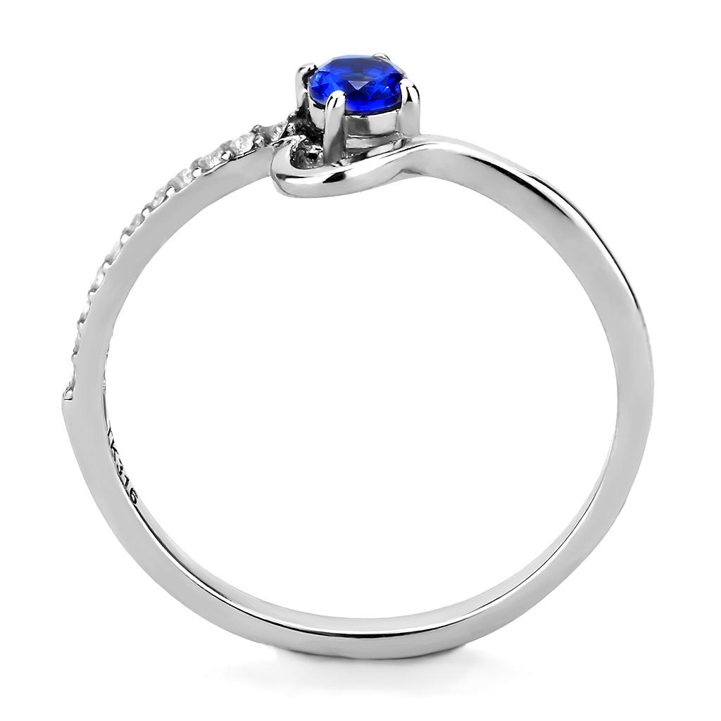 MADA114 - High polished (no plating) Stainless Steel Ring with AAA Grade CZ  in London Blue