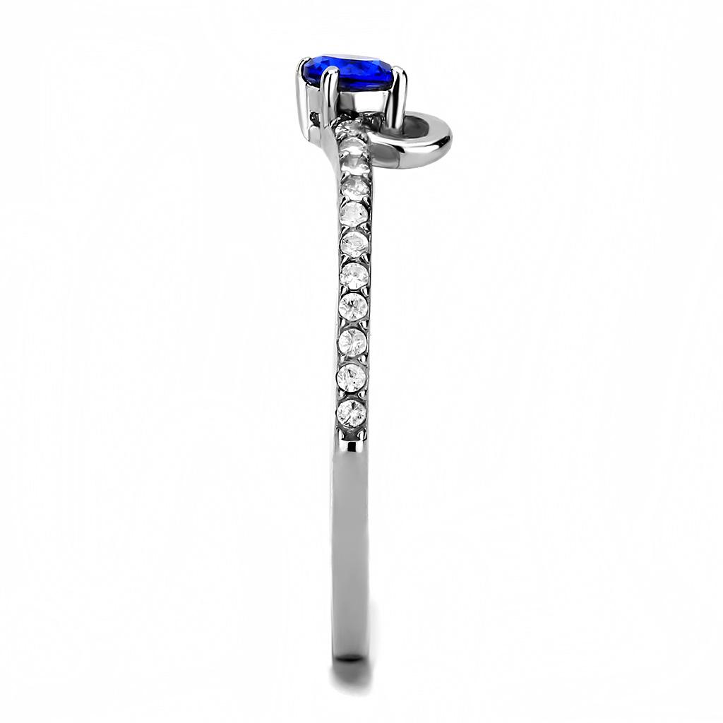 MADA114 - High polished (no plating) Stainless Steel Ring with AAA Grade CZ  in London Blue