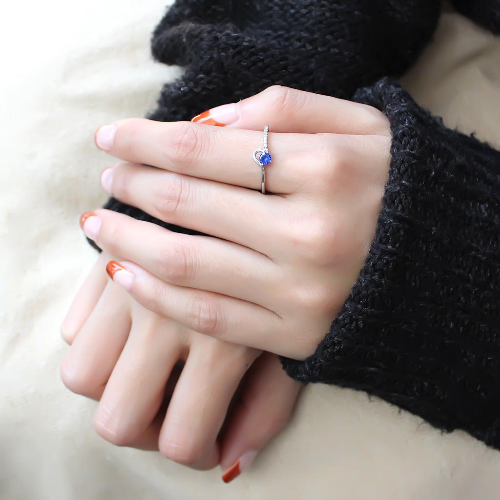 MADA114 - High polished (no plating) Stainless Steel Ring with AAA Grade CZ  in London Blue