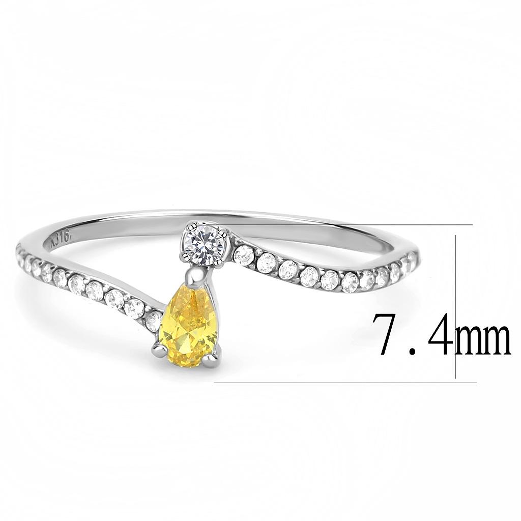 MADA115 - High polished (no plating) Stainless Steel Ring with AAA Grade CZ  in Topaz