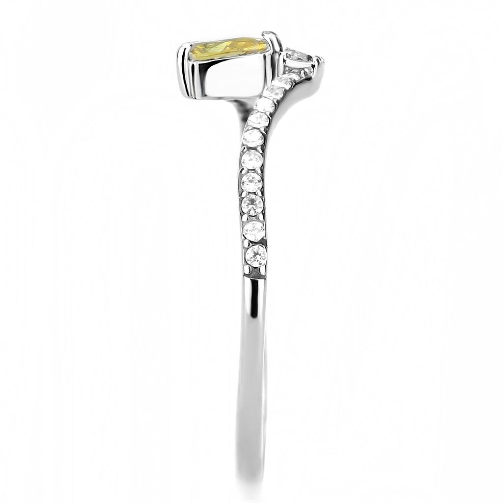 MADA115 - High polished (no plating) Stainless Steel Ring with AAA Grade CZ  in Topaz