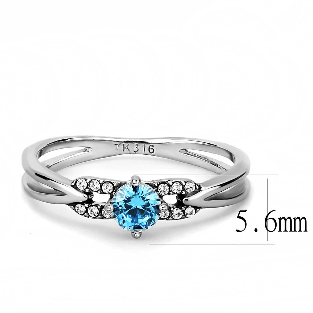 MADA116 - High polished (no plating) Stainless Steel Ring with AAA Grade CZ  in Sea Blue