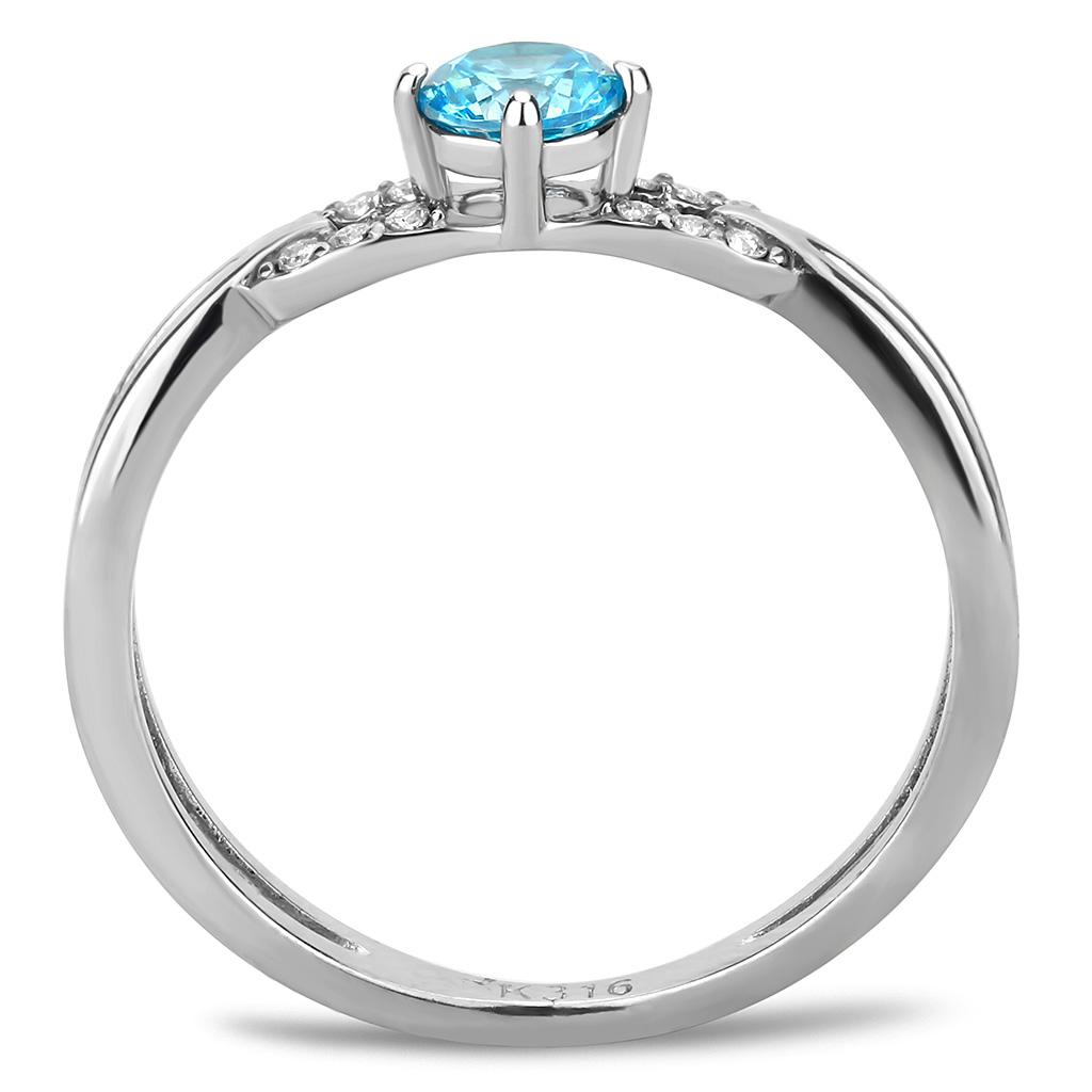 MADA116 - High polished (no plating) Stainless Steel Ring with AAA Grade CZ  in Sea Blue