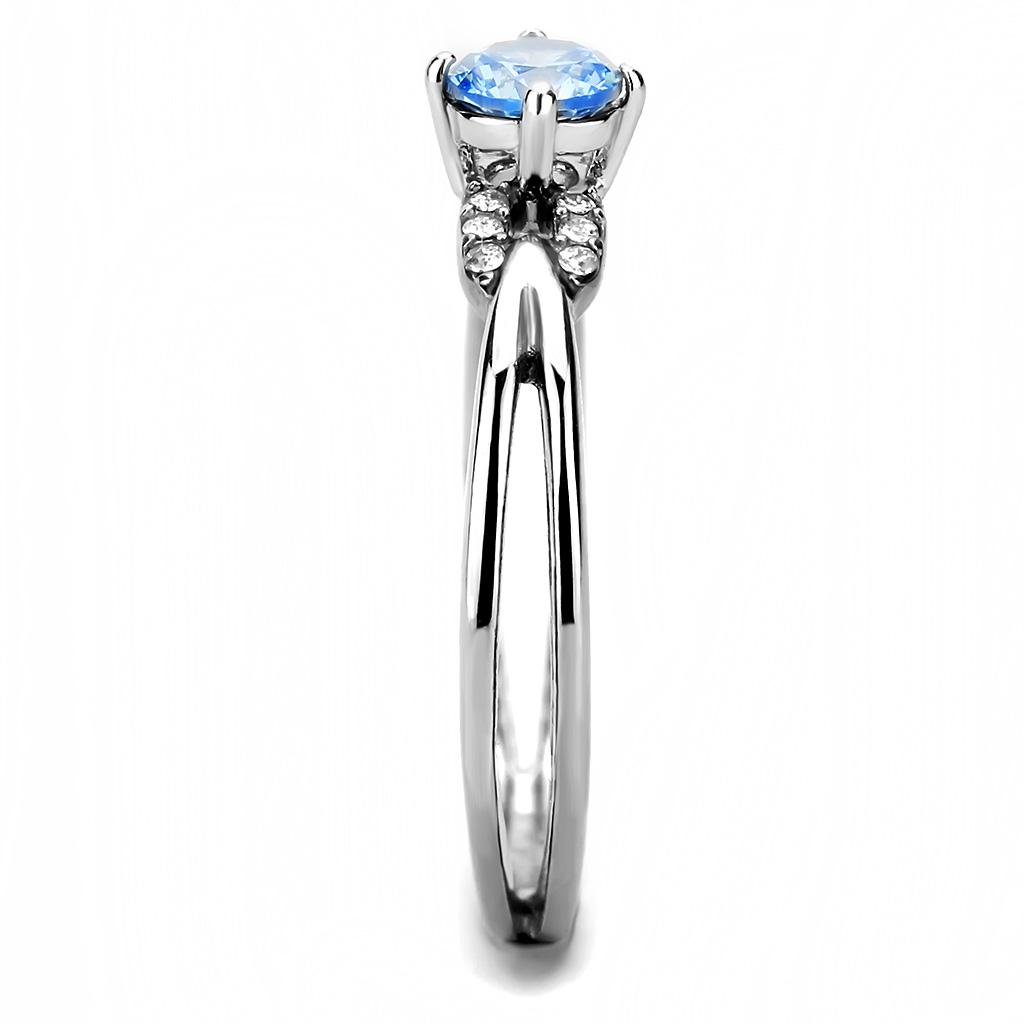 MADA116 - High polished (no plating) Stainless Steel Ring with AAA Grade CZ  in Sea Blue