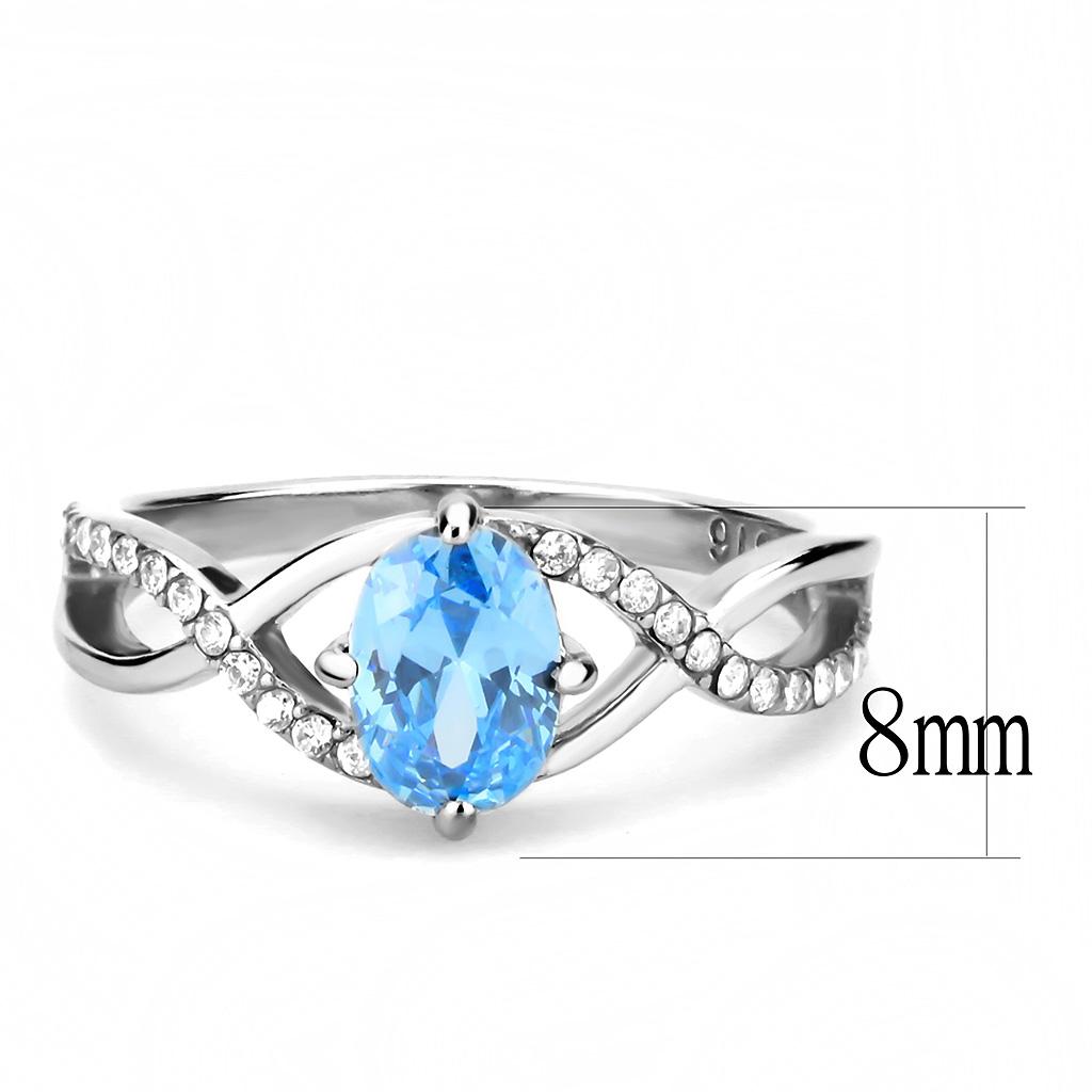 MADA117 - High polished (no plating) Stainless Steel Ring with AAA Grade CZ  in Sea Blue