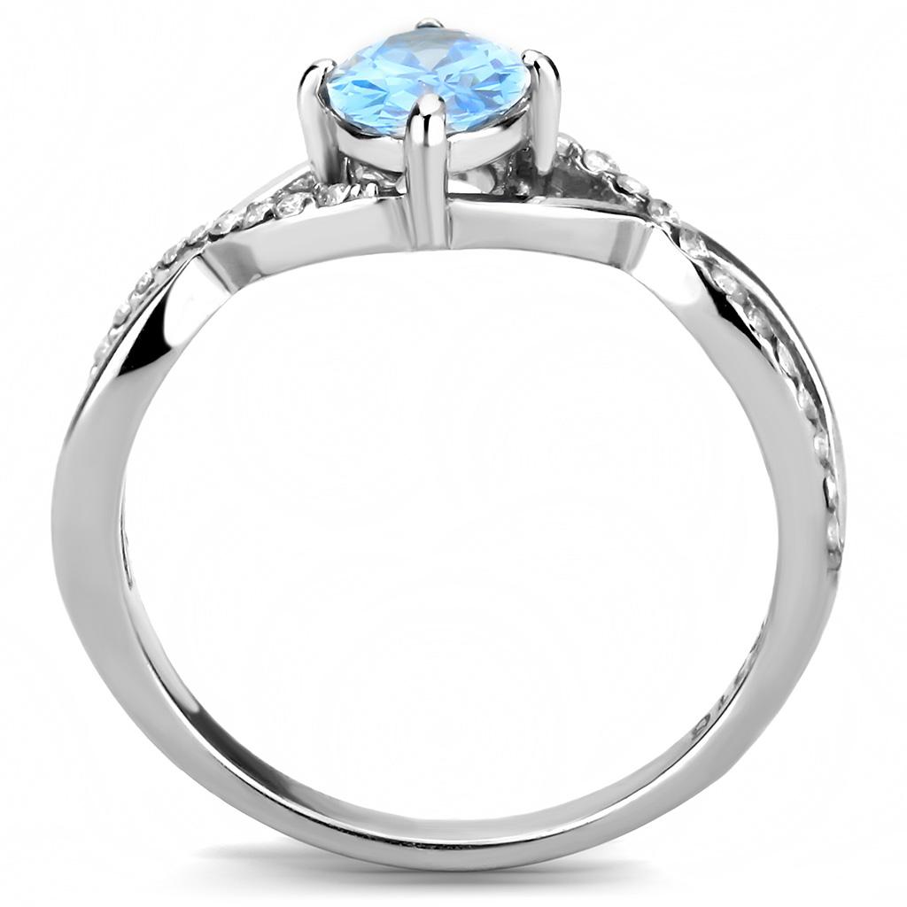 MADA117 - High polished (no plating) Stainless Steel Ring with AAA Grade CZ  in Sea Blue