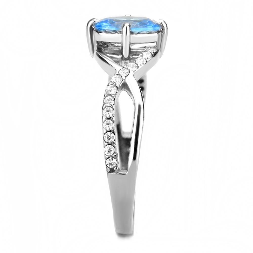 MADA117 - High polished (no plating) Stainless Steel Ring with AAA Grade CZ  in Sea Blue