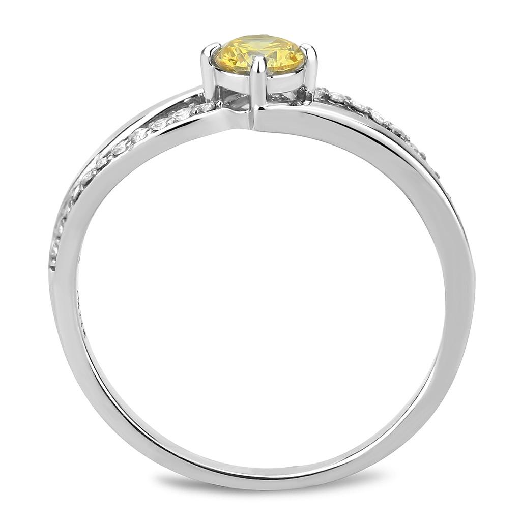 MADA118 - High polished (no plating) Stainless Steel Ring with AAA Grade CZ  in Topaz