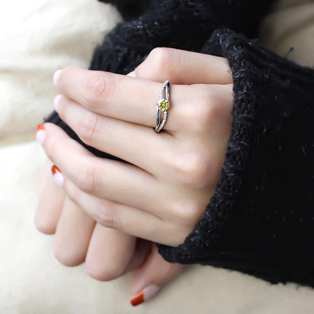 MADA118 - High polished (no plating) Stainless Steel Ring with AAA Grade CZ  in Topaz