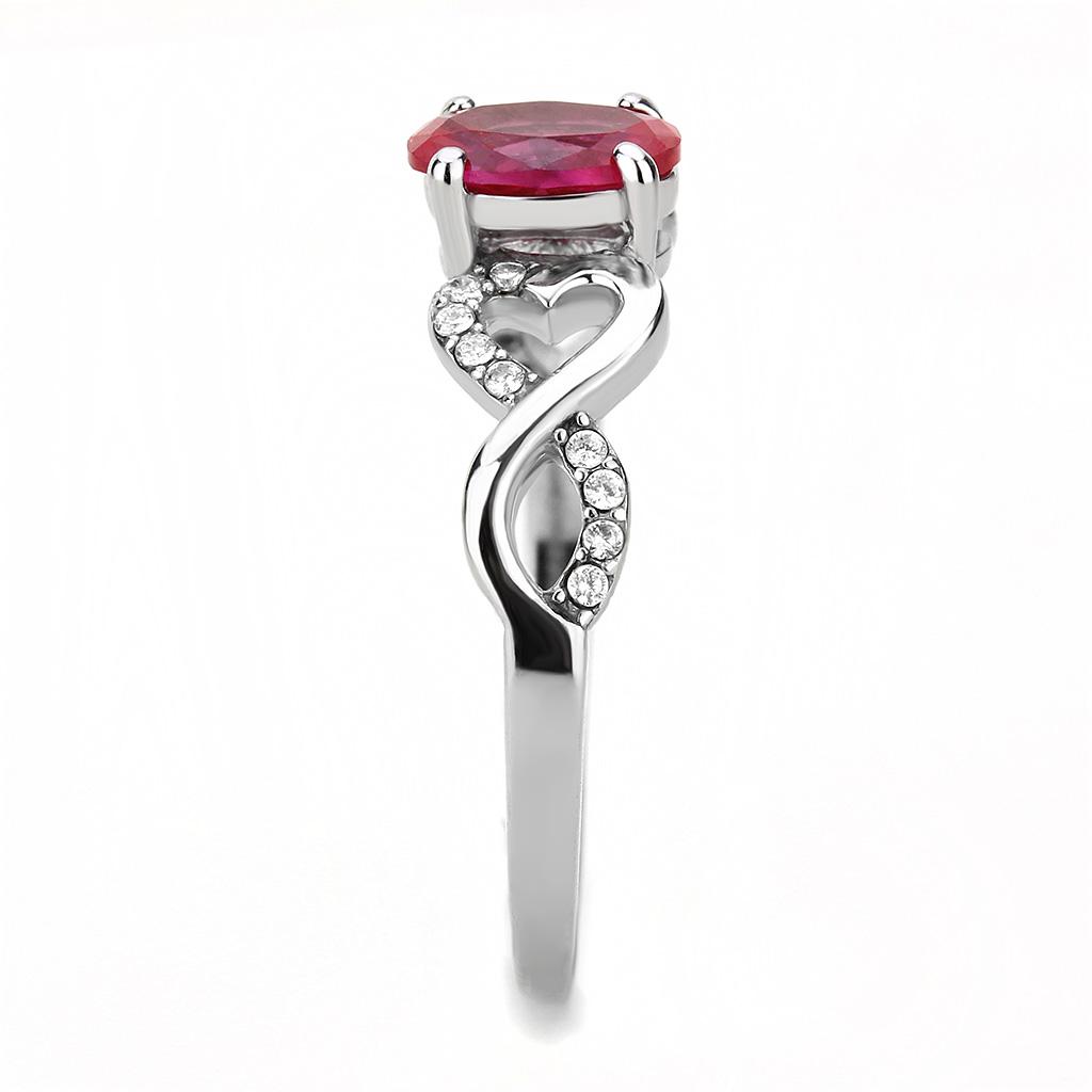 MADA119 - High polished (no plating) Stainless Steel Ring with AAA Grade CZ  in Ruby