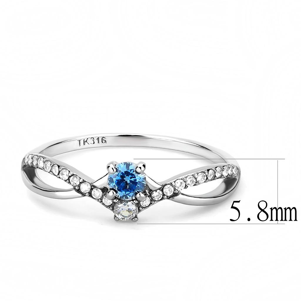 MADA120 - High polished (no plating) Stainless Steel Ring with AAA Grade CZ  in Sea Blue