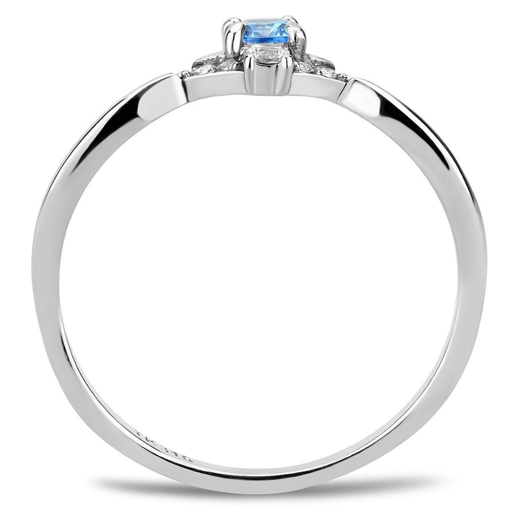 MADA120 - High polished (no plating) Stainless Steel Ring with AAA Grade CZ  in Sea Blue