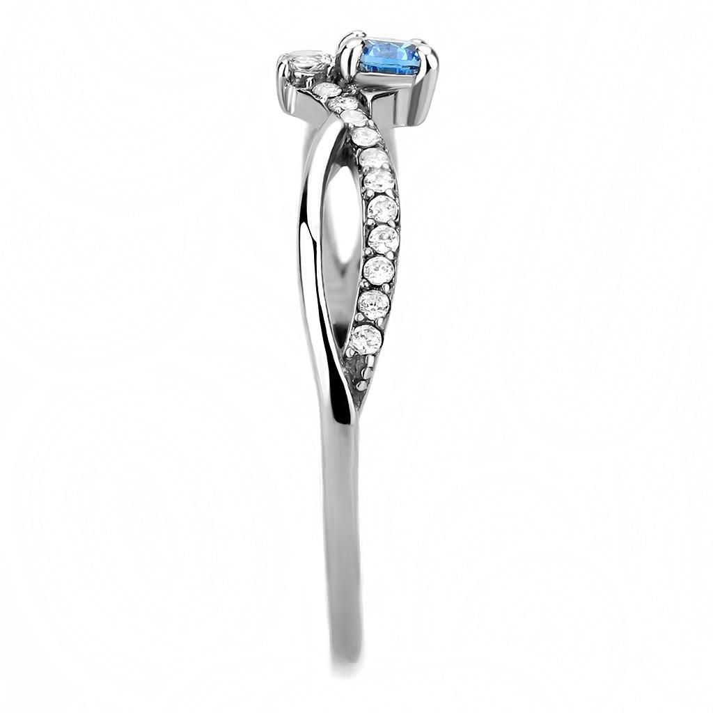 MADA120 - High polished (no plating) Stainless Steel Ring with AAA Grade CZ  in Sea Blue
