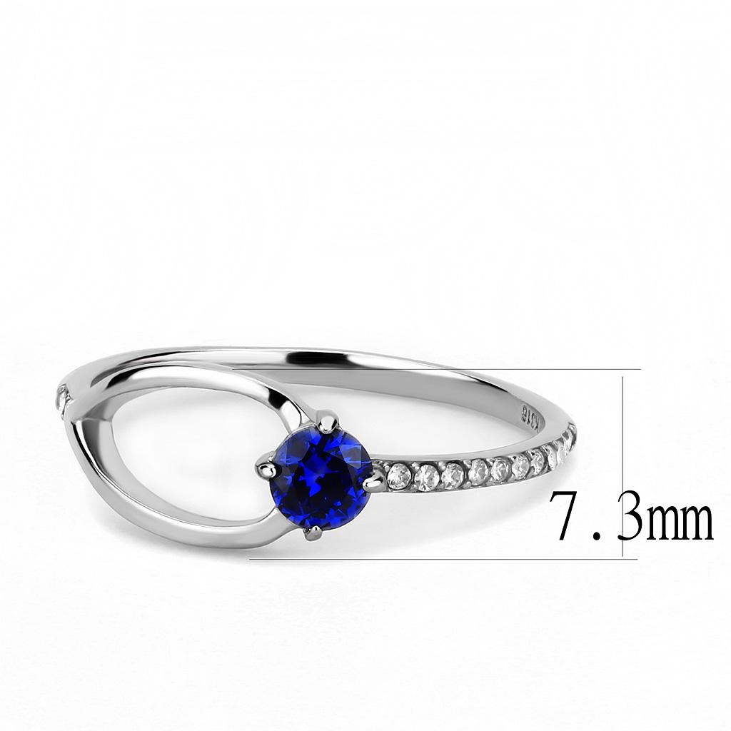 MADA121 - High polished (no plating) Stainless Steel Ring with AAA Grade CZ  in London Blue