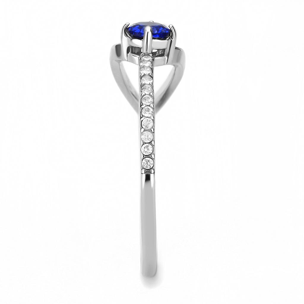 MADA121 - High polished (no plating) Stainless Steel Ring with AAA Grade CZ  in London Blue