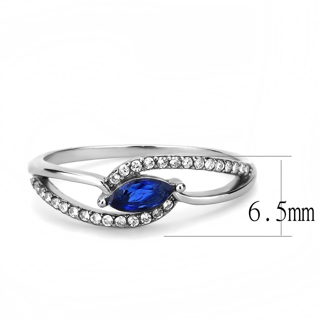 MADA122 - High polished (no plating) Stainless Steel Ring with AAA Grade CZ  in London Blue