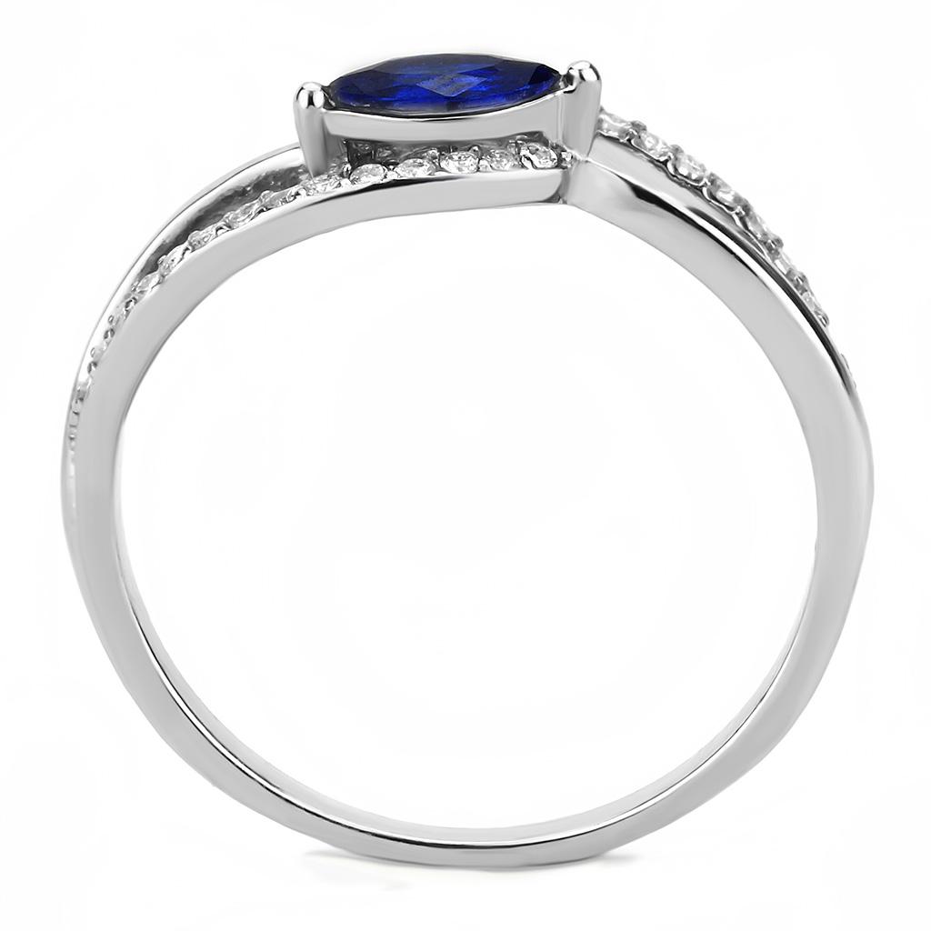 MADA122 - High polished (no plating) Stainless Steel Ring with AAA Grade CZ  in London Blue