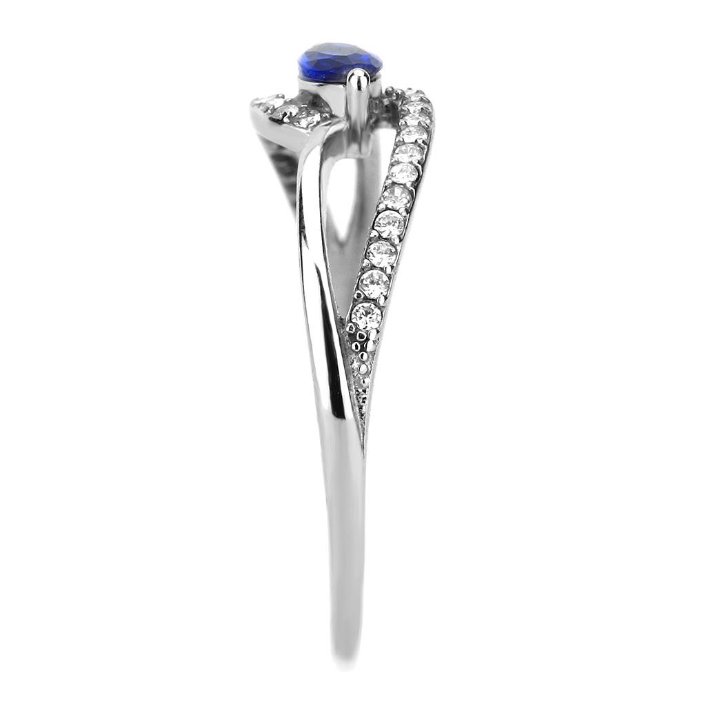 MADA122 - High polished (no plating) Stainless Steel Ring with AAA Grade CZ  in London Blue