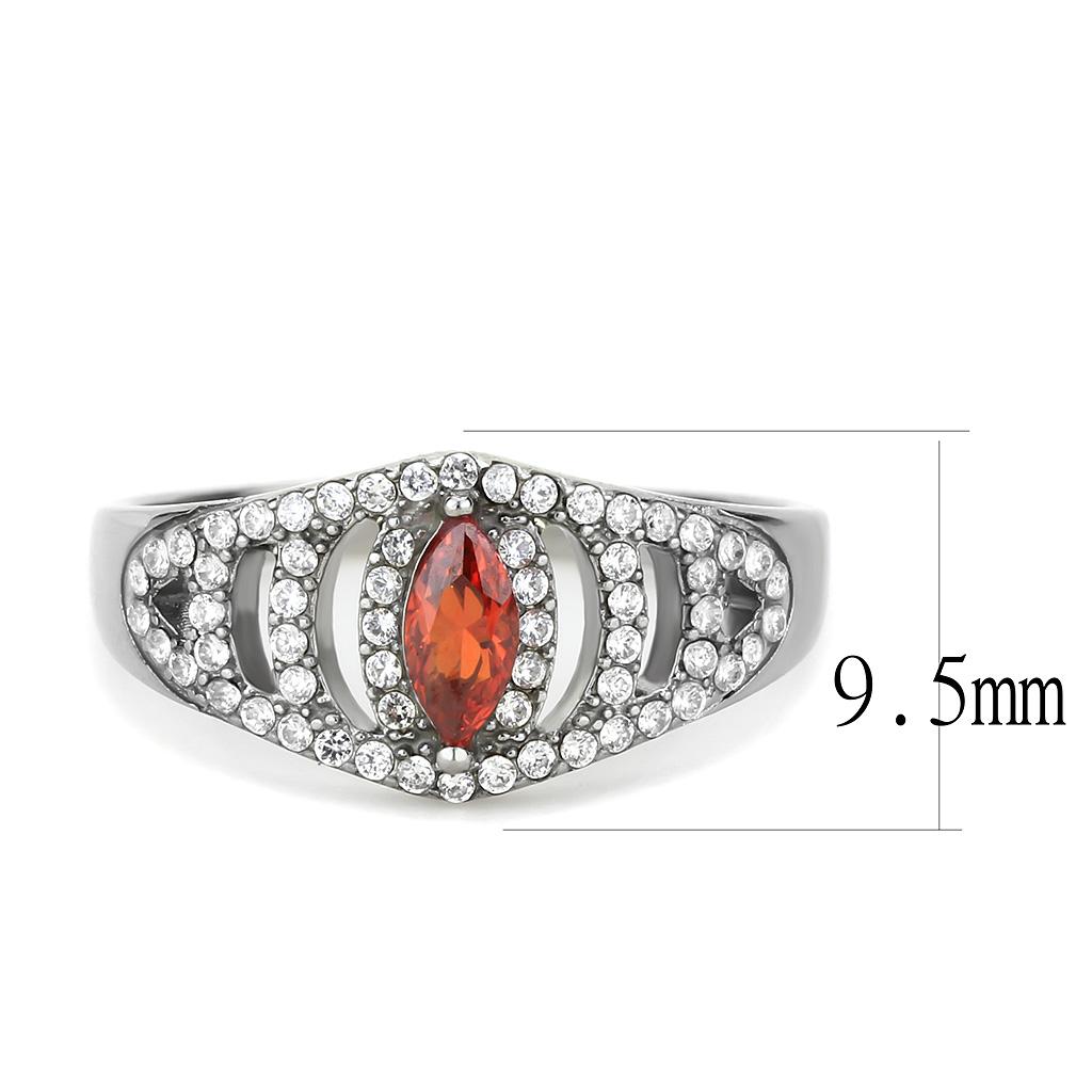 MADA123 - High polished (no plating) Stainless Steel Ring with AAA Grade CZ  in Orange