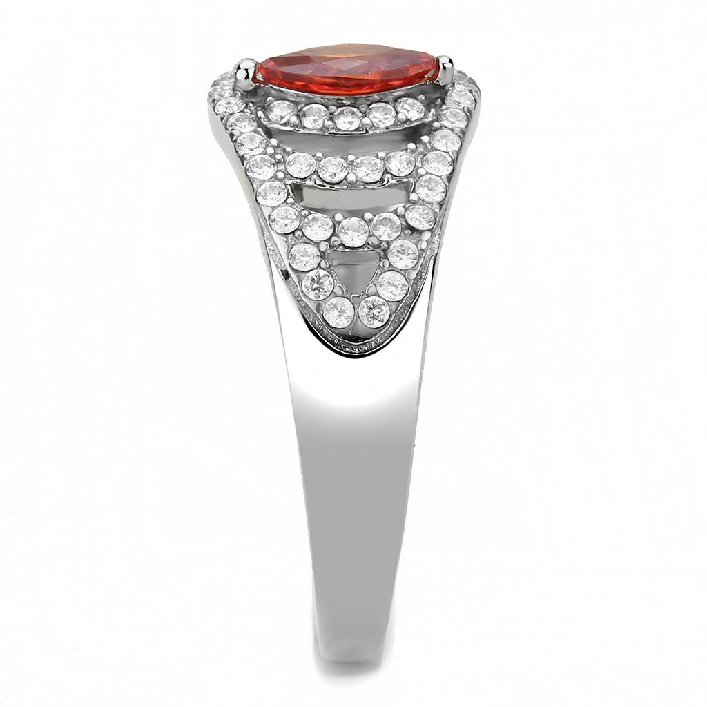 MADA123 - High polished (no plating) Stainless Steel Ring with AAA Grade CZ  in Orange