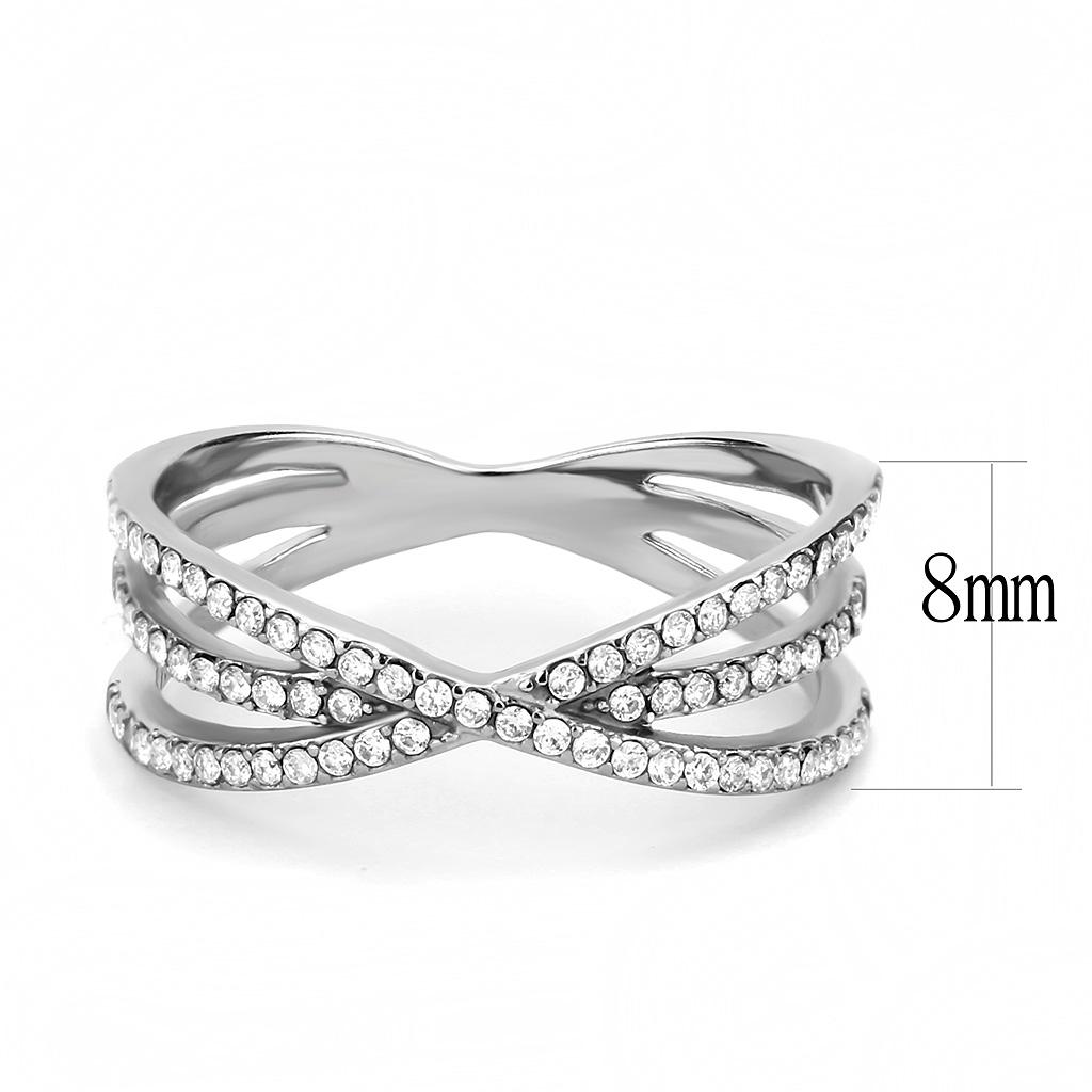MADA124 - High polished (no plating) Stainless Steel Ring with AAA Grade CZ  in Clear