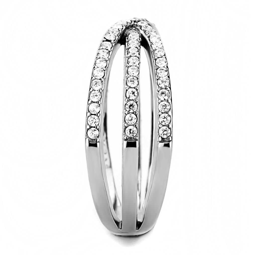 MADA124 - High polished (no plating) Stainless Steel Ring with AAA Grade CZ  in Clear