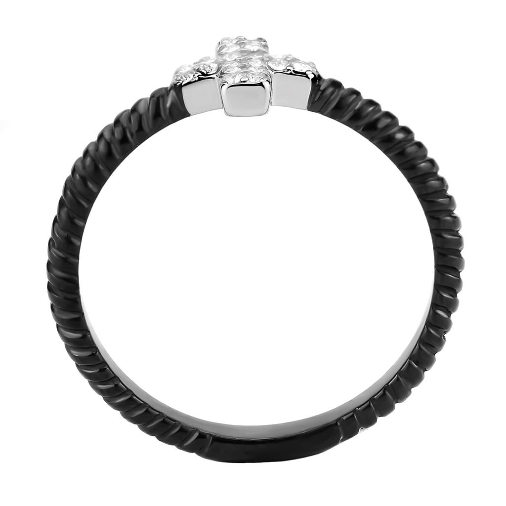 MADA127 - Two-Tone IP Black (Ion Plating) Stainless Steel Ring with AAA Grade CZ  in Clear