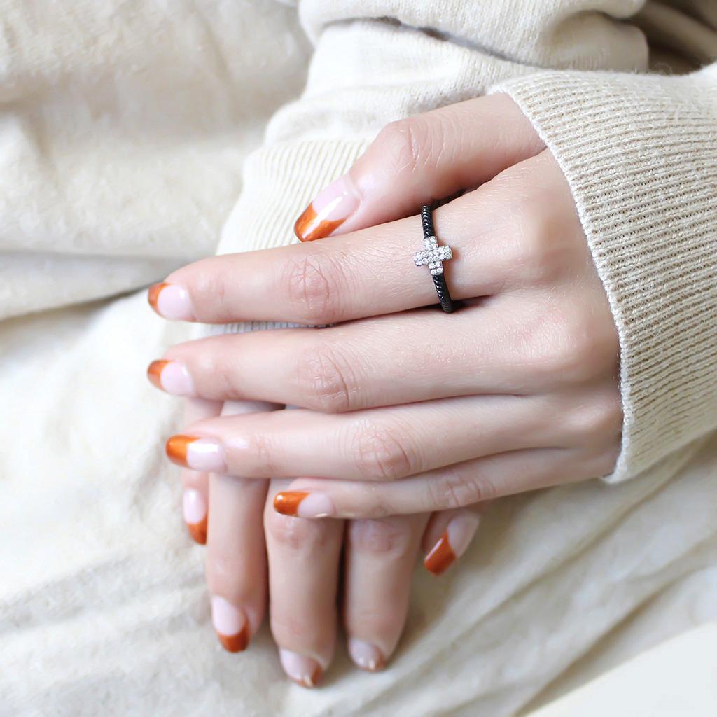 MADA127 - Two-Tone IP Black (Ion Plating) Stainless Steel Ring with AAA Grade CZ  in Clear