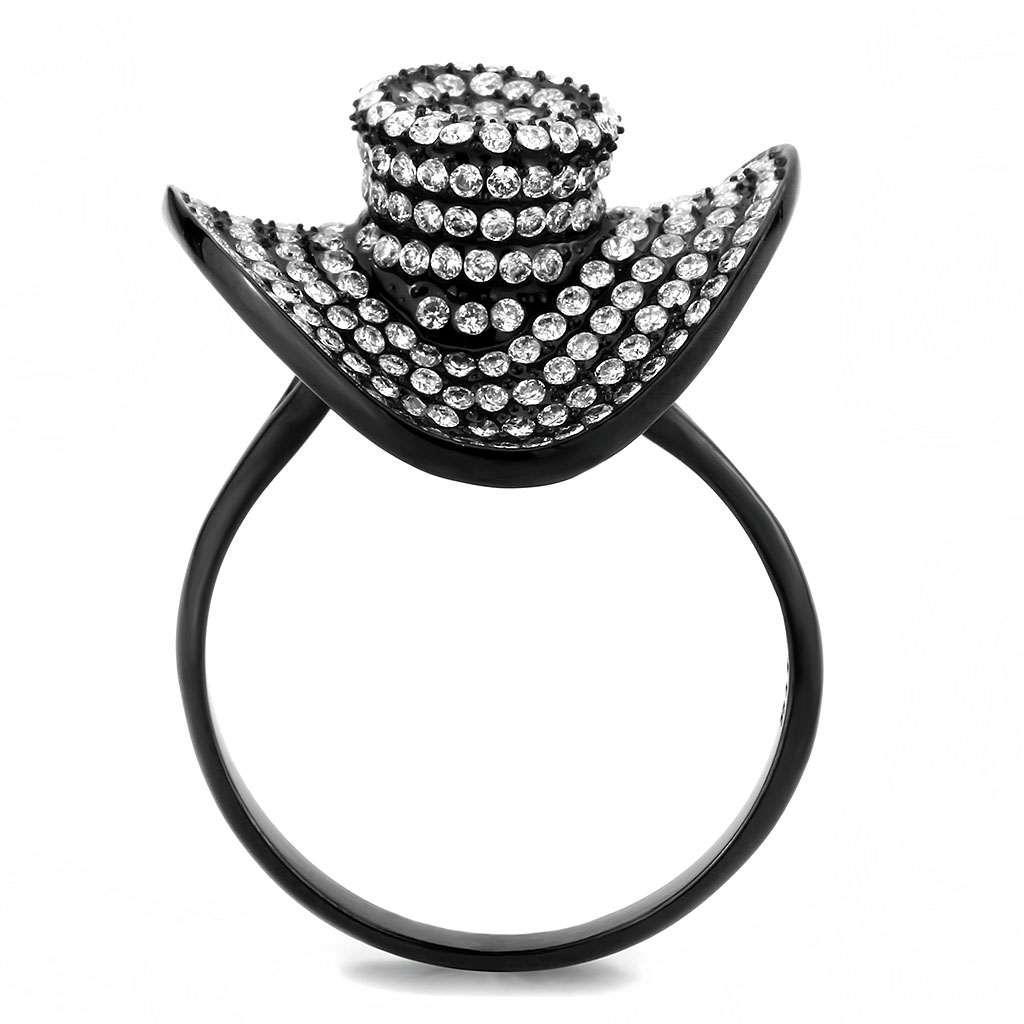 MADA128 - IP Black(Ion Plating) Stainless Steel Ring with AAA Grade CZ  in Clear