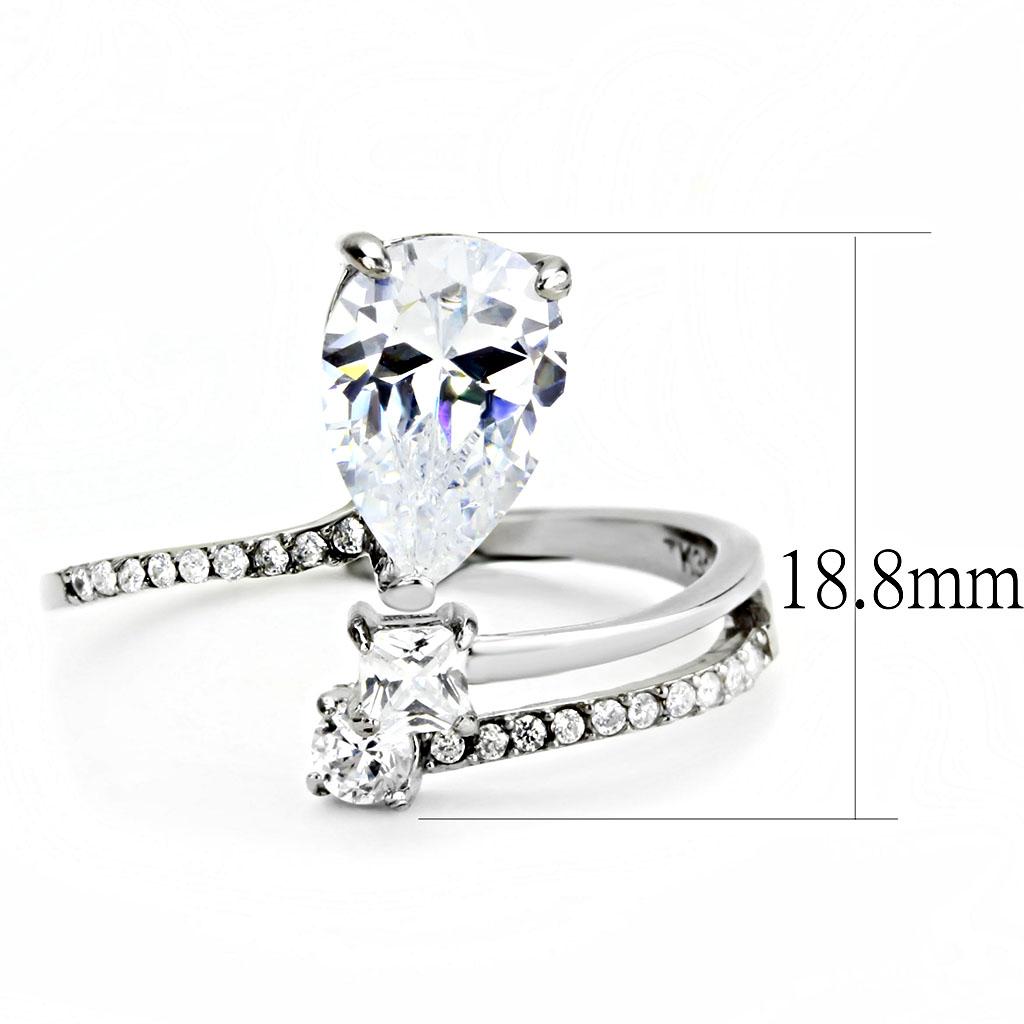 MADA130 - High polished (no plating) Stainless Steel Ring with AAA Grade CZ  in Clear