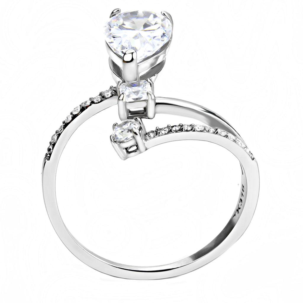 MADA130 - High polished (no plating) Stainless Steel Ring with AAA Grade CZ  in Clear