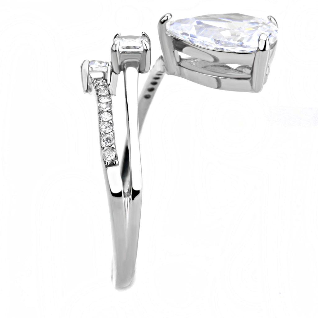 MADA130 - High polished (no plating) Stainless Steel Ring with AAA Grade CZ  in Clear