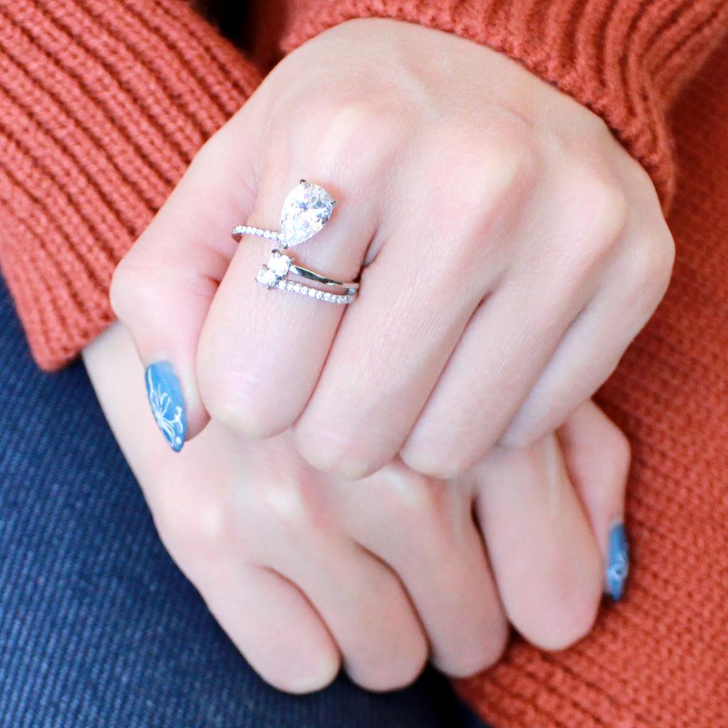 MADA130 - High polished (no plating) Stainless Steel Ring with AAA Grade CZ  in Clear