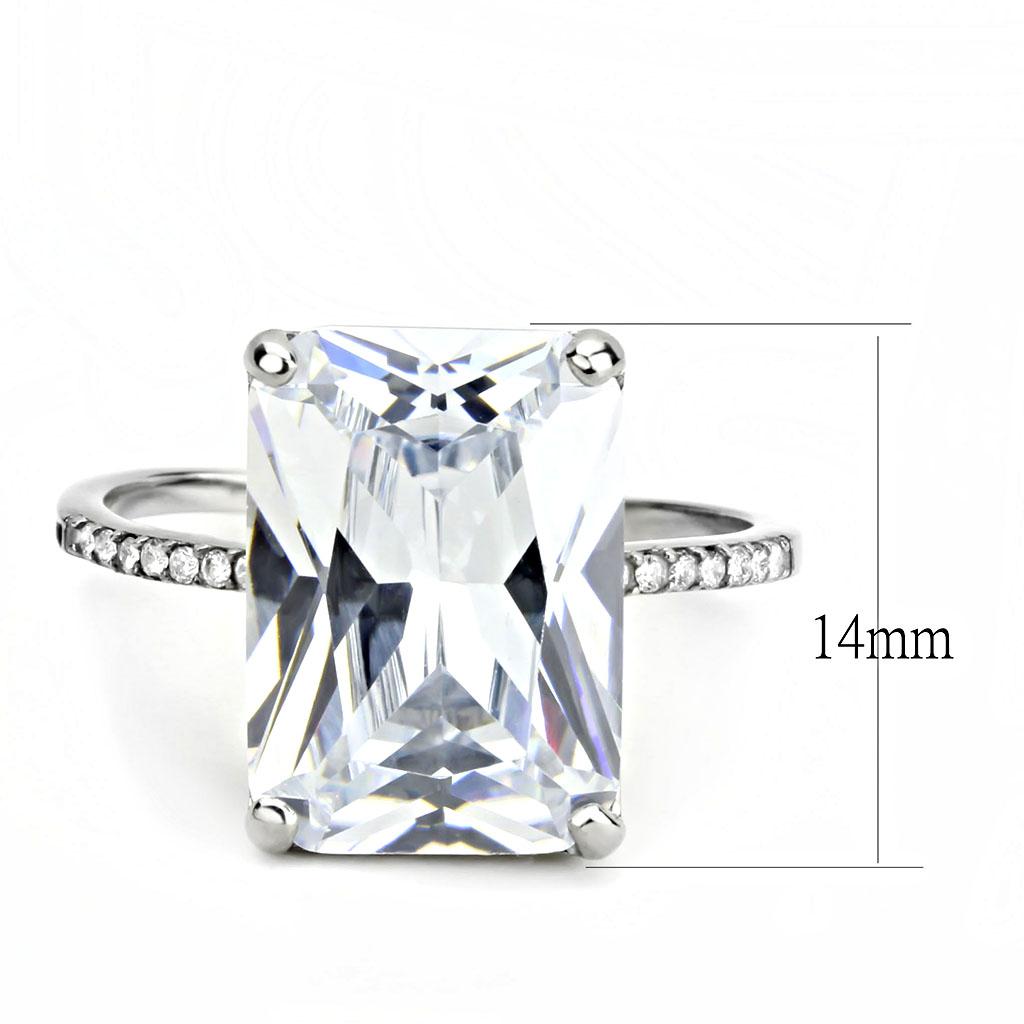 MADA131 - High polished (no plating) Stainless Steel Ring with AAA Grade CZ  in Clear