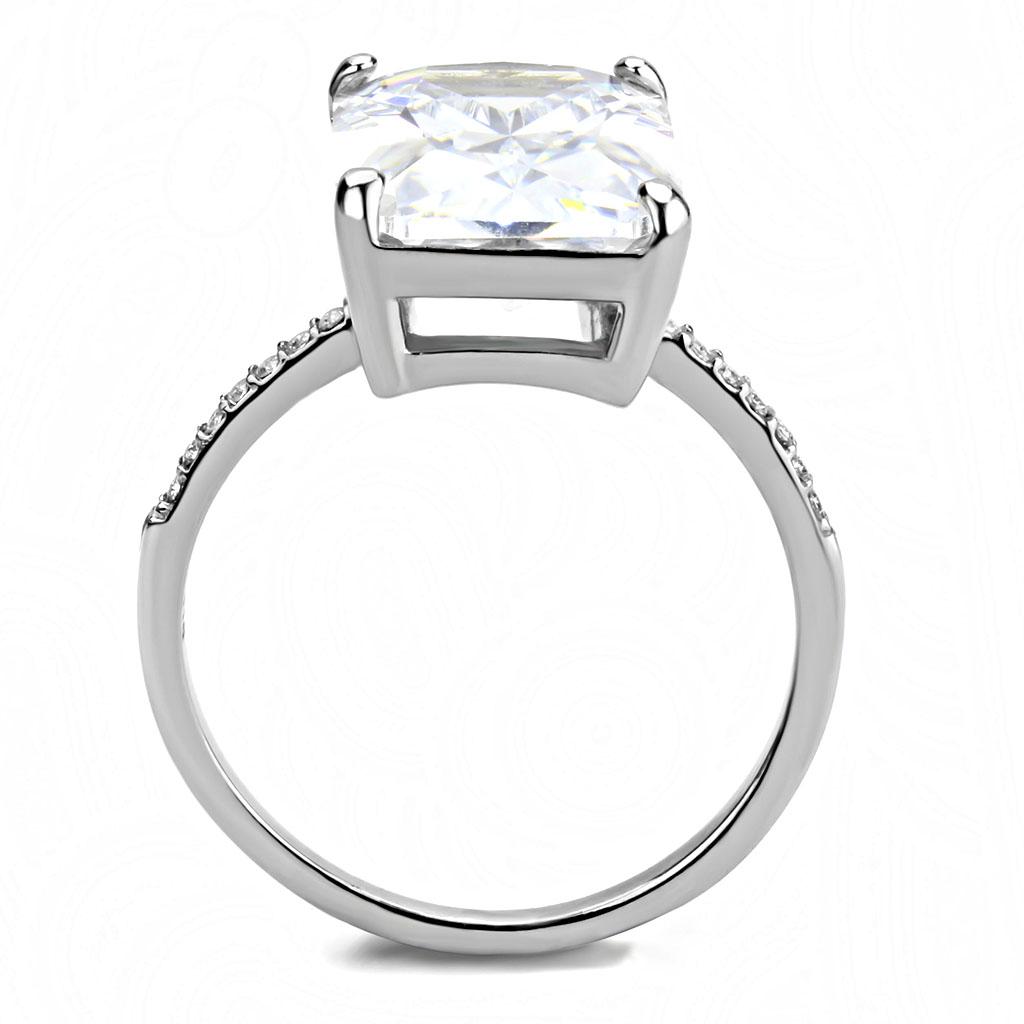 MADA131 - High polished (no plating) Stainless Steel Ring with AAA Grade CZ  in Clear