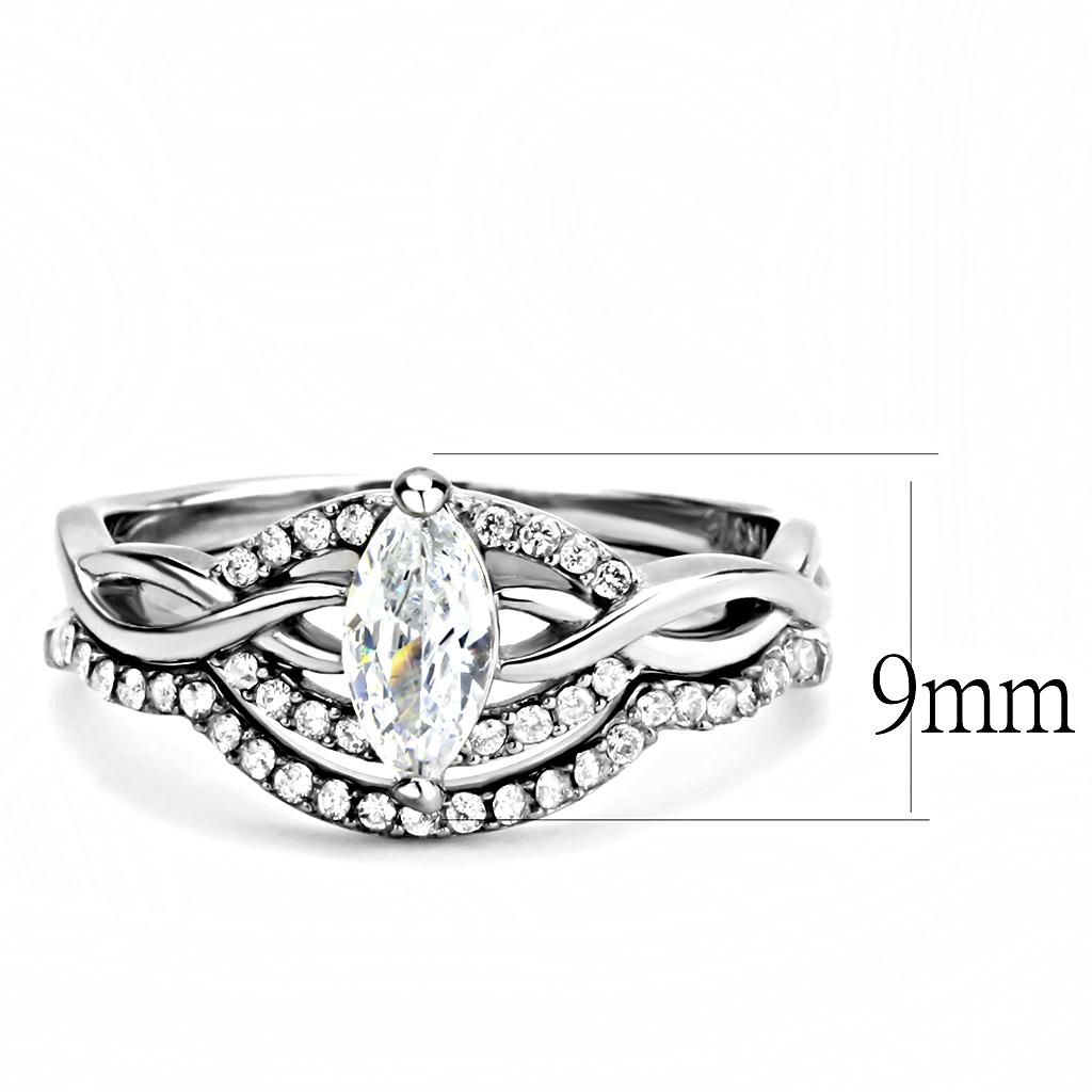 MADA133 - High polished (no plating) Stainless Steel Ring with AAA Grade CZ  in Clear