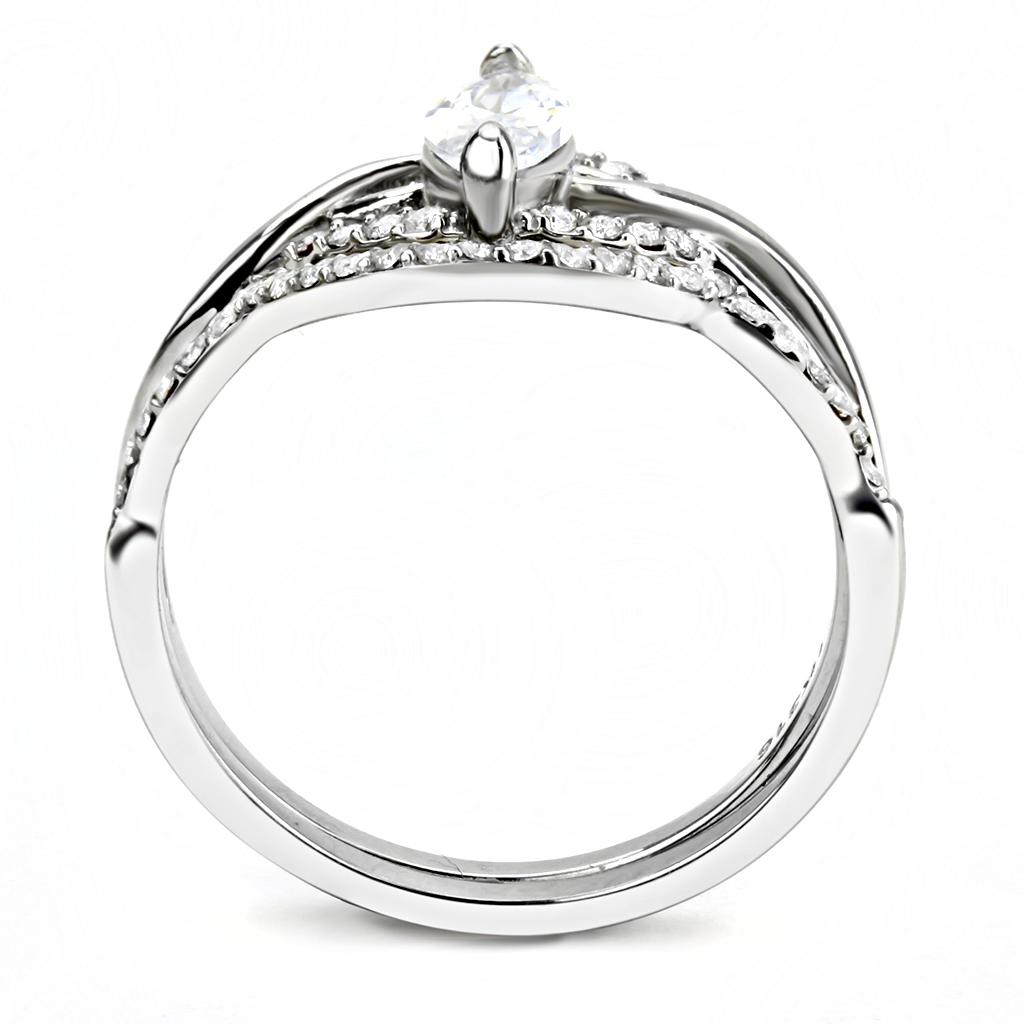 MADA133 - High polished (no plating) Stainless Steel Ring with AAA Grade CZ  in Clear