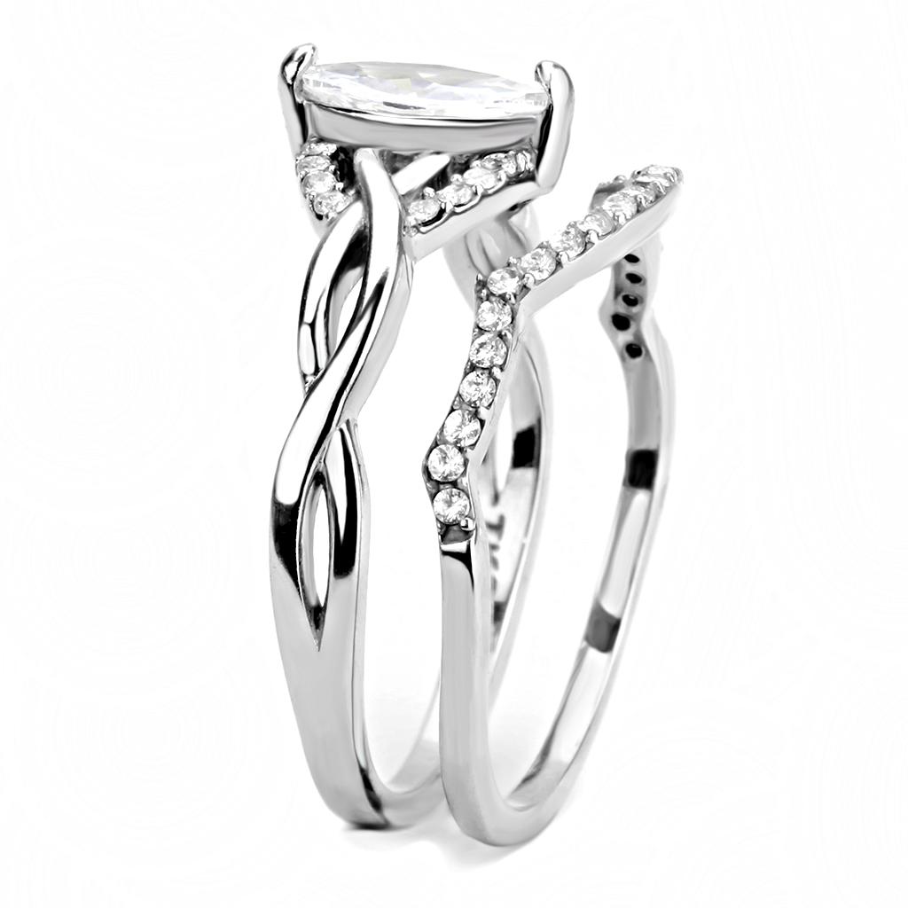 MADA133 - High polished (no plating) Stainless Steel Ring with AAA Grade CZ  in Clear