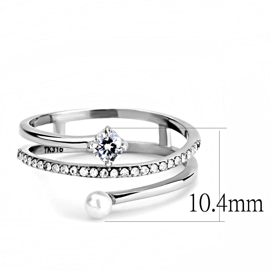 MADA134 - High polished (no plating) Stainless Steel Ring with AAA Grade CZ  in Clear