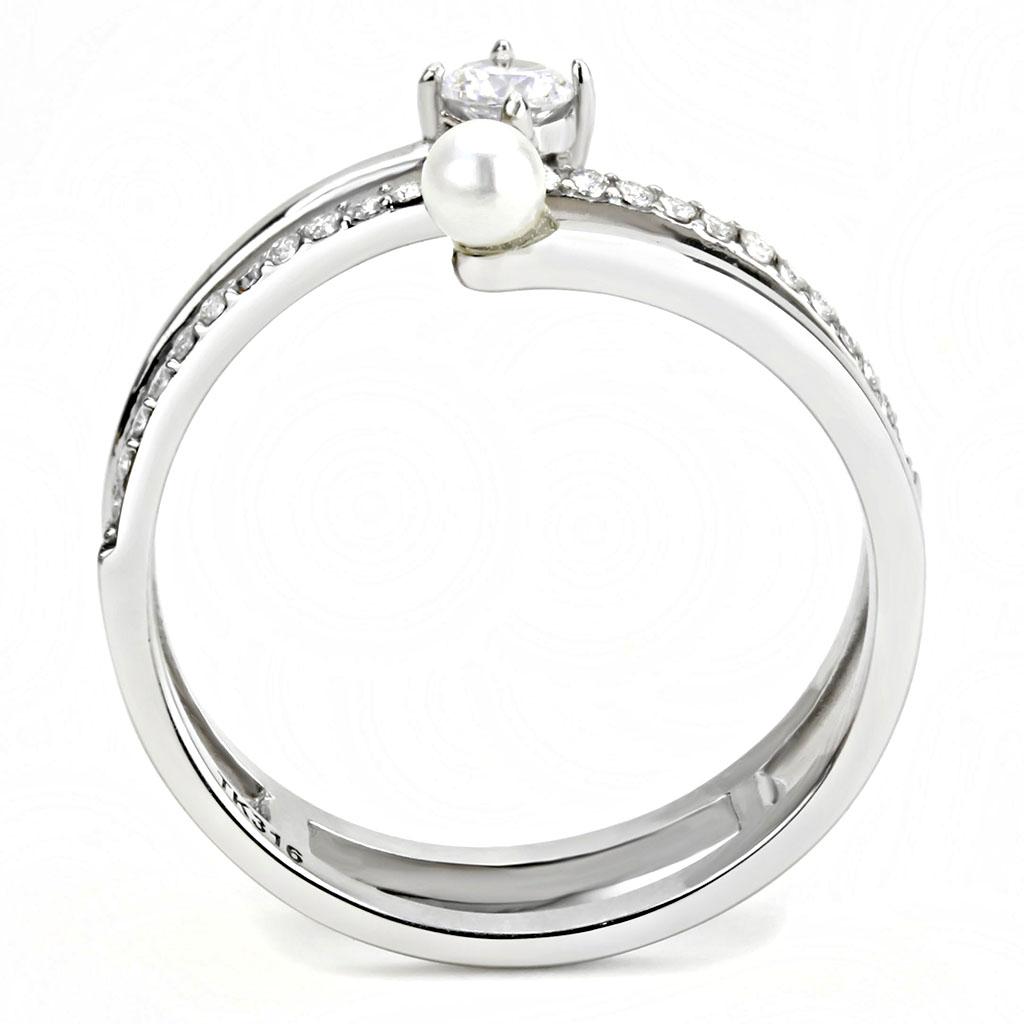 MADA134 - High polished (no plating) Stainless Steel Ring with AAA Grade CZ  in Clear