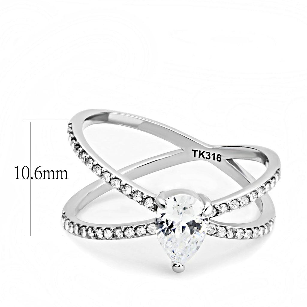 MADA135 - High polished (no plating) Stainless Steel Ring with AAA Grade CZ  in Clear