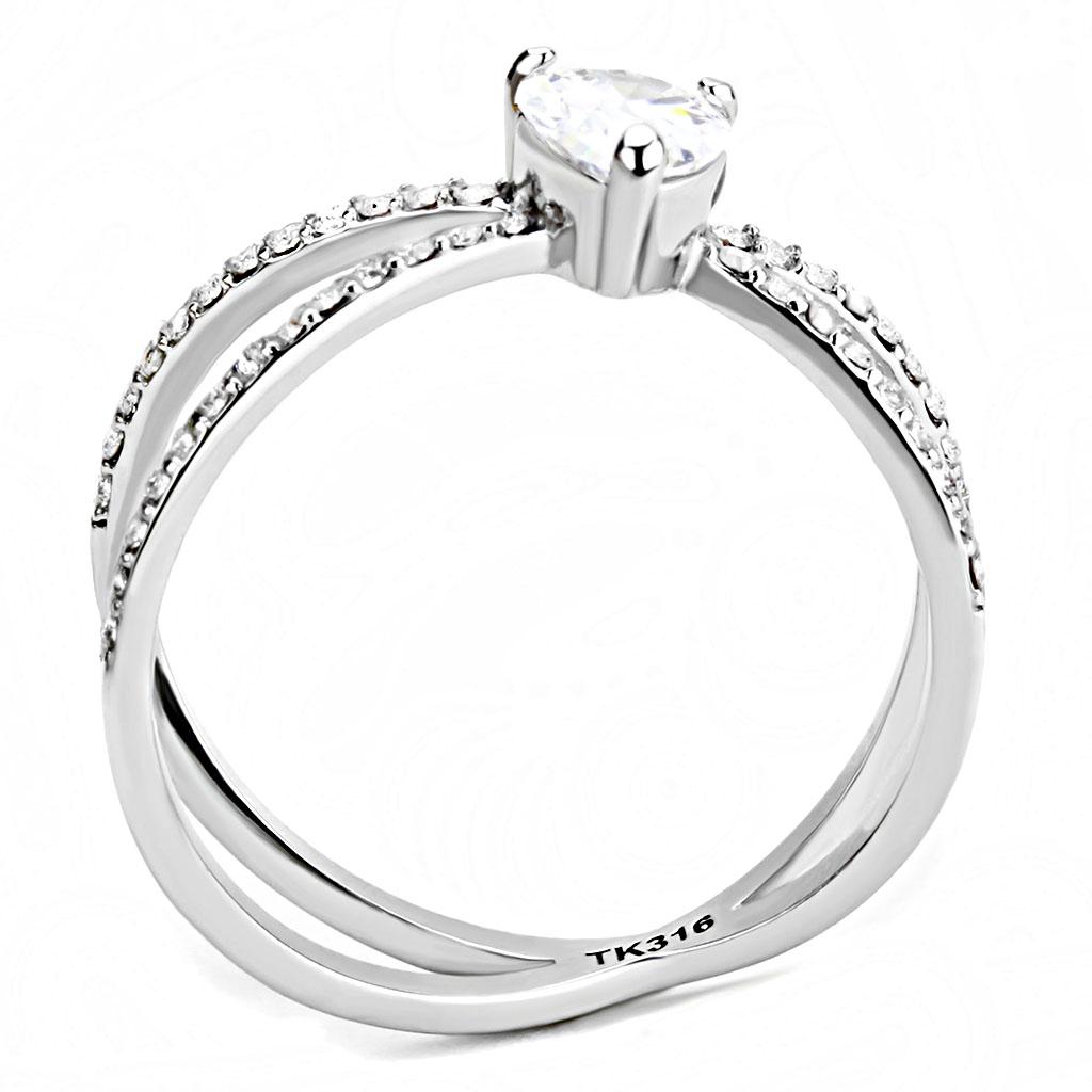 MADA135 - High polished (no plating) Stainless Steel Ring with AAA Grade CZ  in Clear