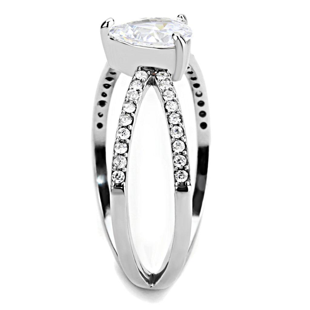 MADA135 - High polished (no plating) Stainless Steel Ring with AAA Grade CZ  in Clear